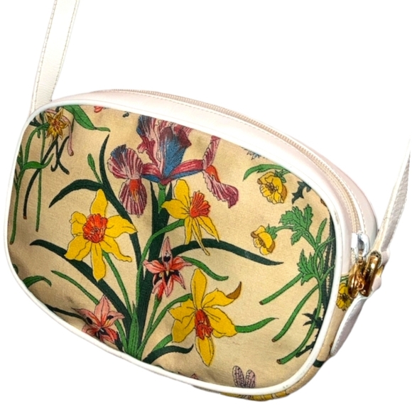GUCCI Rare Vintage Flora White Leather Oval Crossbody- 007 113 0115 - Picture 16 of 16